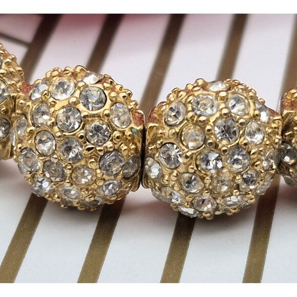 Pretty Gold Tone Crystal Encrusted Sparkly Stretch Bracelet Event Holiday - Picture 2 of 6